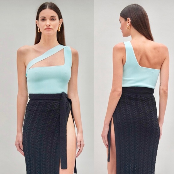 Atoir Tops - Atoir Zimri Mint One-Shoulder Knit Top in Seafoam